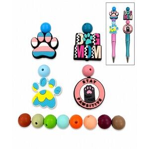 15pc Dog Paw Silicone Focal & Round Beads Set for Beadable Pens Crafts
